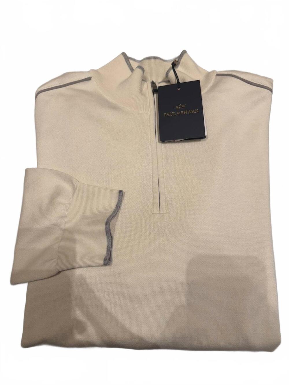 NEW PAUL & SHARK men's silk and cotton quarter zip sweater in cream